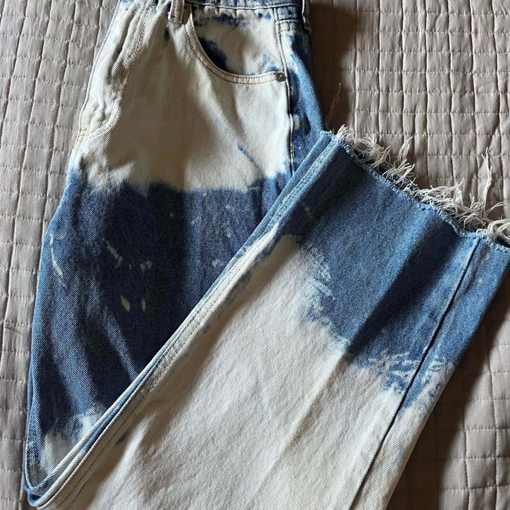 Princess Polly Jeans US Size 4 High Rise Tie Dye Bleached Wide Leg Button Fly